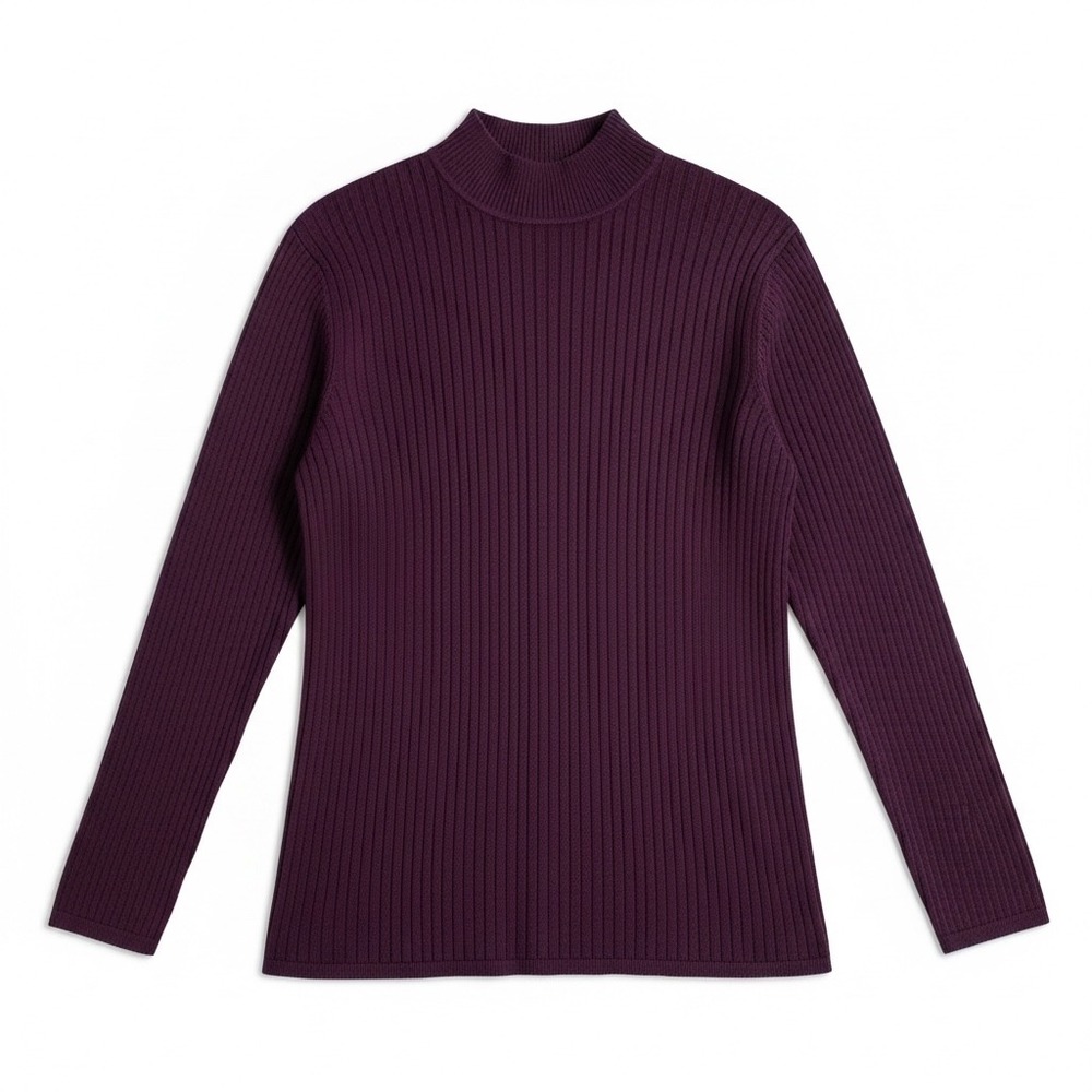 Ribbed Mock Neck Sweater Womens L 100% Silk Oxblood Vtg Dark Academia Poetcore